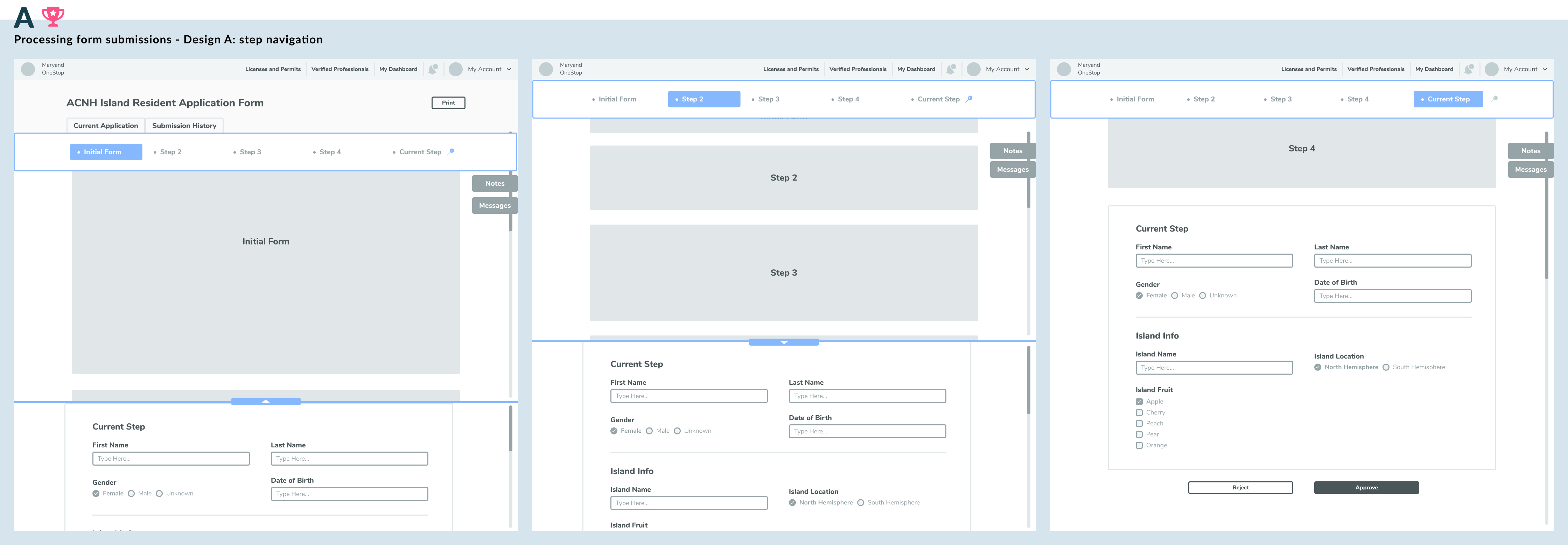 A design-step navigation